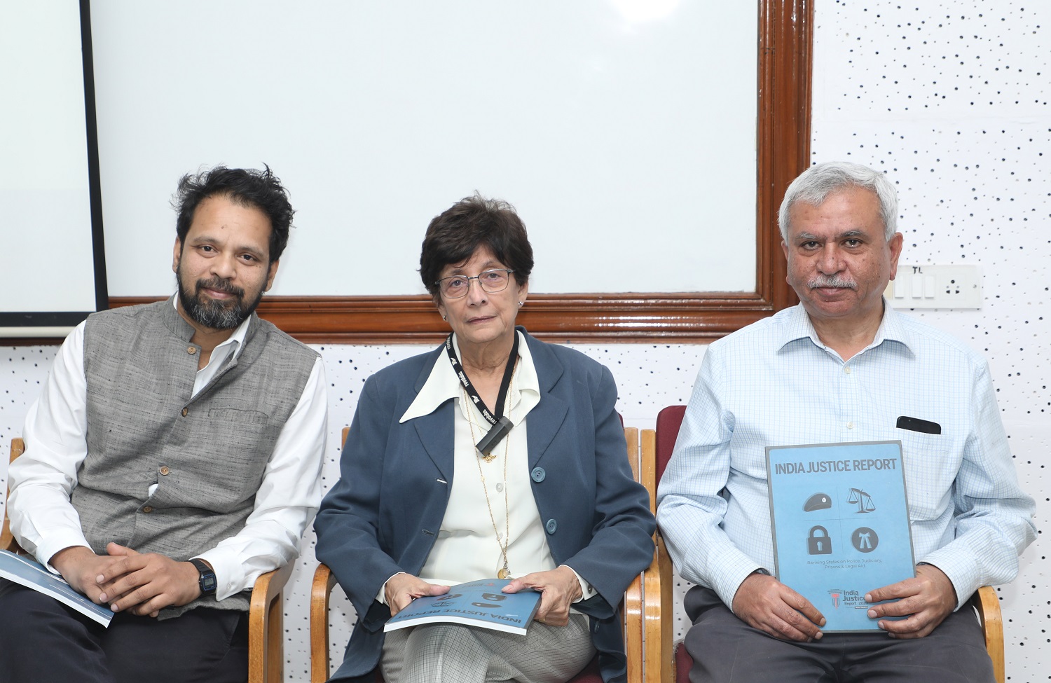 Maja Daruwala (C) and Valay Singh (L), the authors of the India Justice Report for 2022, presented their findings, with Prof. Trilochan Sastry(R) as the moderator, as part of a special talk hosted by the Centre for Public Policy at IIM Bangalore on 20 January 2023.