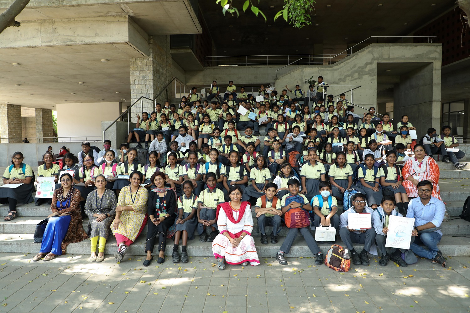 Prof. Haritha Saranga, Chairperson of the Sustainability Task Force at IIMB, with students of Grade 6 of Samhita Academy who visited the IIMB campus on 21st February 2023. They participated in a Sustainability competition as part of an intervention that Prof. Haritha Saranga has put together for the school, as part of NITI Aayog’s ‘Life Ideas’ project.