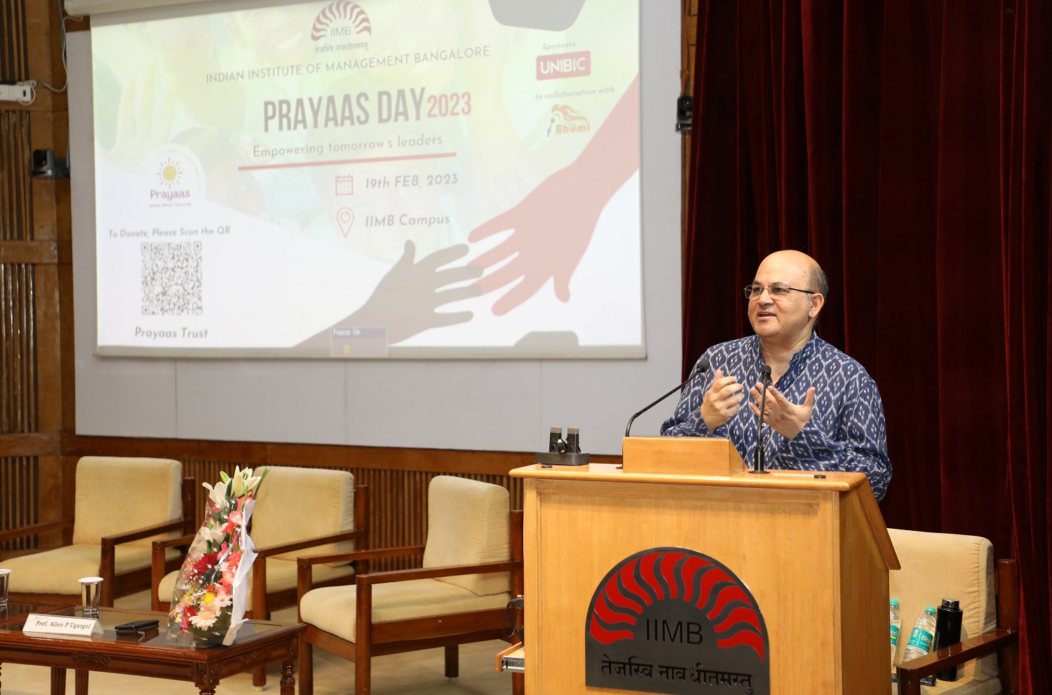 Prof. Rishikesha T Krishnan, Director, IIM Bangalore, speaks at Prayaas Day on 19th February 2023, hosted by the students of EPGP and PGPEM. Prayaas is the social responsibility initiative of EPGP, which is aligned to IIMB’s ethos of building socially responsible leaders.