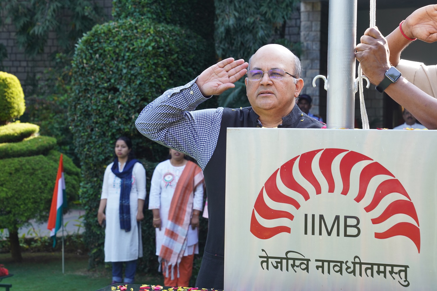 IIMB celebrated the 75th Republic Day, Prof. Rishikesha T Krishnan, Director, IIMB, unfurls the national flag on 26th January 2024.