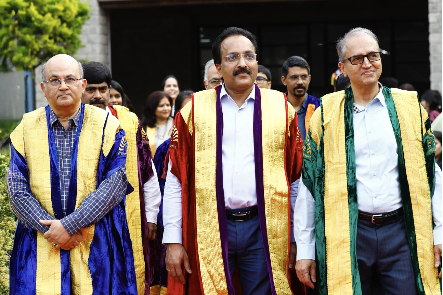 (L-R) Professor Rishikesha T Krishnan, Director, IIMB, Dr. S. Somanath, Dr. Vikram Sarabhai Professor and Former Chairman, ISRO, Dr. Devi Prasad Shetty, Chairperson, Board of Governors, IIMB, and at the 50th Annual Convocation of IIMB.