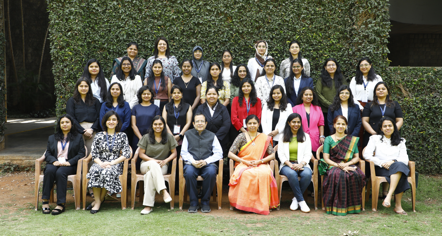 Participants of the Women Leadership Development Programme for JSW Group, along with the faculty programme directors, Prof. Gopal Mahapatra and Prof. Haritha Saranga, on 21st April 2025.