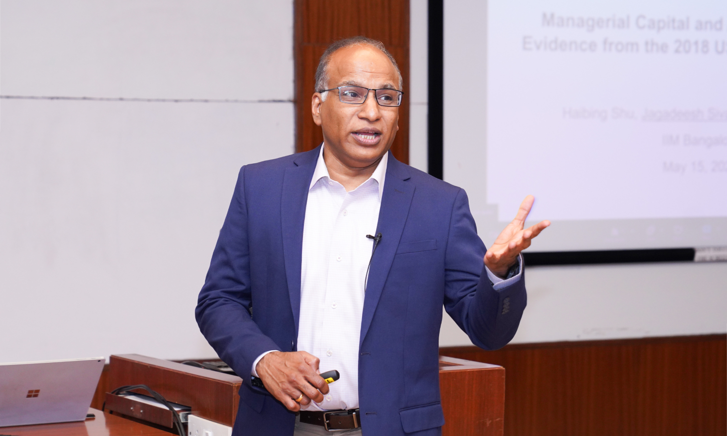 Prof. Jagadeesh Sivadasan, University of Michigan, presented his paper on ‘Managerial Capital and Adverse Shocks: Evidence from the 2018 US-China Trade War’. The seminar was organized by the Office of Research and Publications (R&P) at IIM Bangalore, on 15th May 2025.