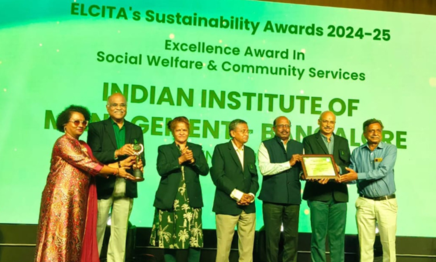 IIM Bangalore has been honored with the Silver Award at the ELCITA Sustainability Awards 2024–25 in the ‘Educational, Hospitality & Research Organizations’ category. The Institute has also received the Award for Excellence in Biodiversity Management and the Award for Excellence in Social Welfare and Community Services.