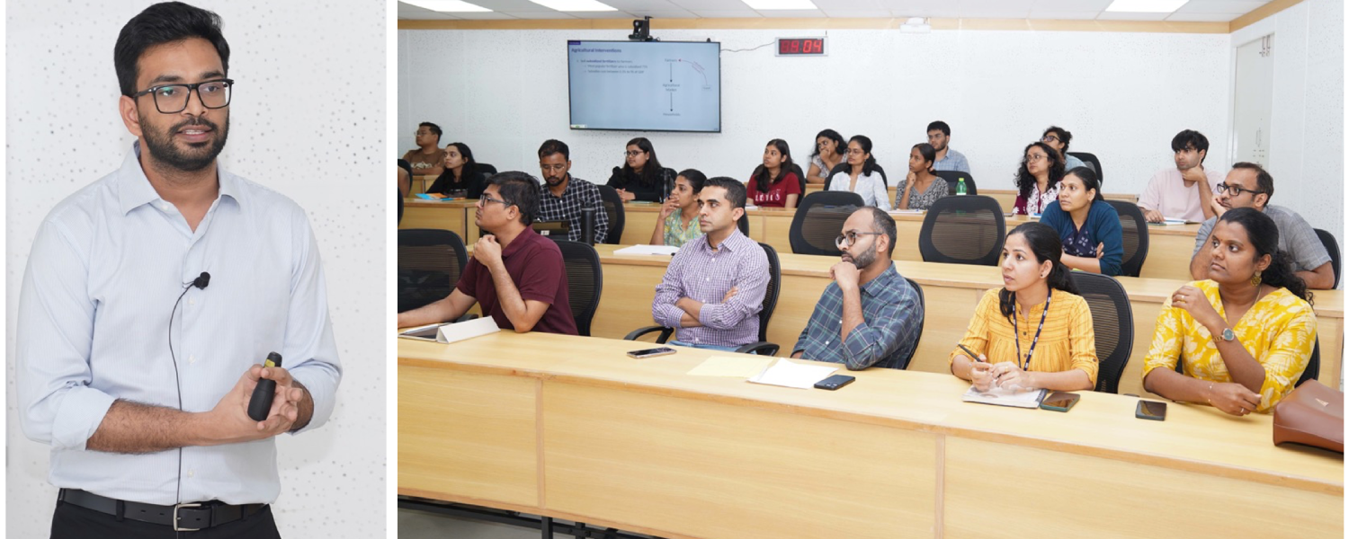 Prof. Shresth Garg, University of Pennsylvania, shares highlights from his research on ‘Distributional Effects of Agricultural Interventions in India’. The research seminar was organized by the Office of Research and Publications at IIM Bangalore, on 01st July 2025.