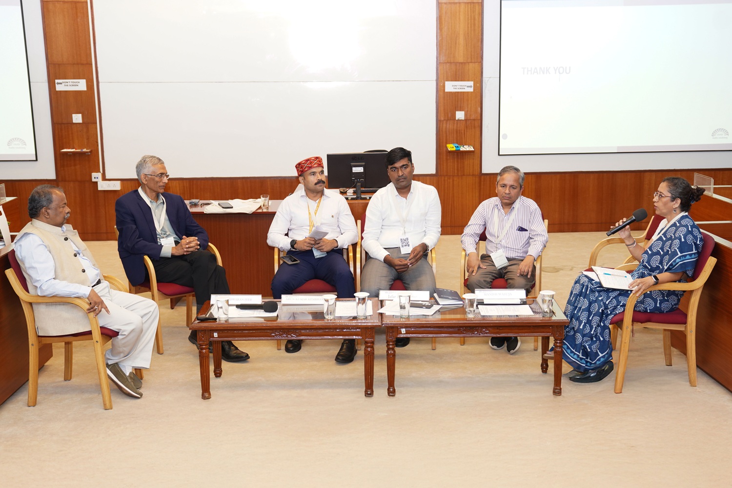 (L-R) Parameswaran Iyer, E.D., World Bank; Arun Kumar Kembhavi, Deputy Secretary, Ministry of Jal Shakti; Jaffer Shareef Sutar, Deputy Secretary, RDWSD, Karnataka; Manish Wasuja, UNICEF; and Madhavi Purohit, Sr. Communication Officer, Arghyam, in a panel discussion moderated by Prof. Gopal Naik, Jal Jeevan Chair Professor at IIMB, on 21st August 2025. The panel discussion on ‘Making operation & maintenance of the Jal Jeevan Mission schemes sustainable’ was part of the CPP conference.