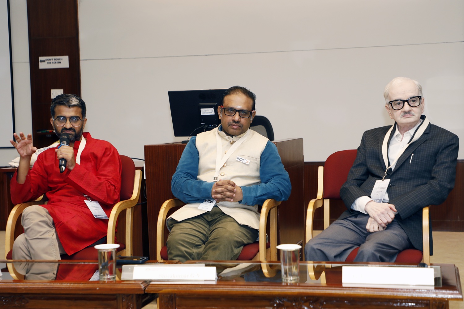 (L-R) Srinidhi V, Founding Team Member, Purnapramati; Shivakumar GV, Director, IKS Changemakers, INDICA; and Prof. Ramesh G, former IIMB faculty member, discuss ‘Dharma in Public Administration’, at the XX International Conference on Public Policy & Management, at IIMB, on 21st August 2025.