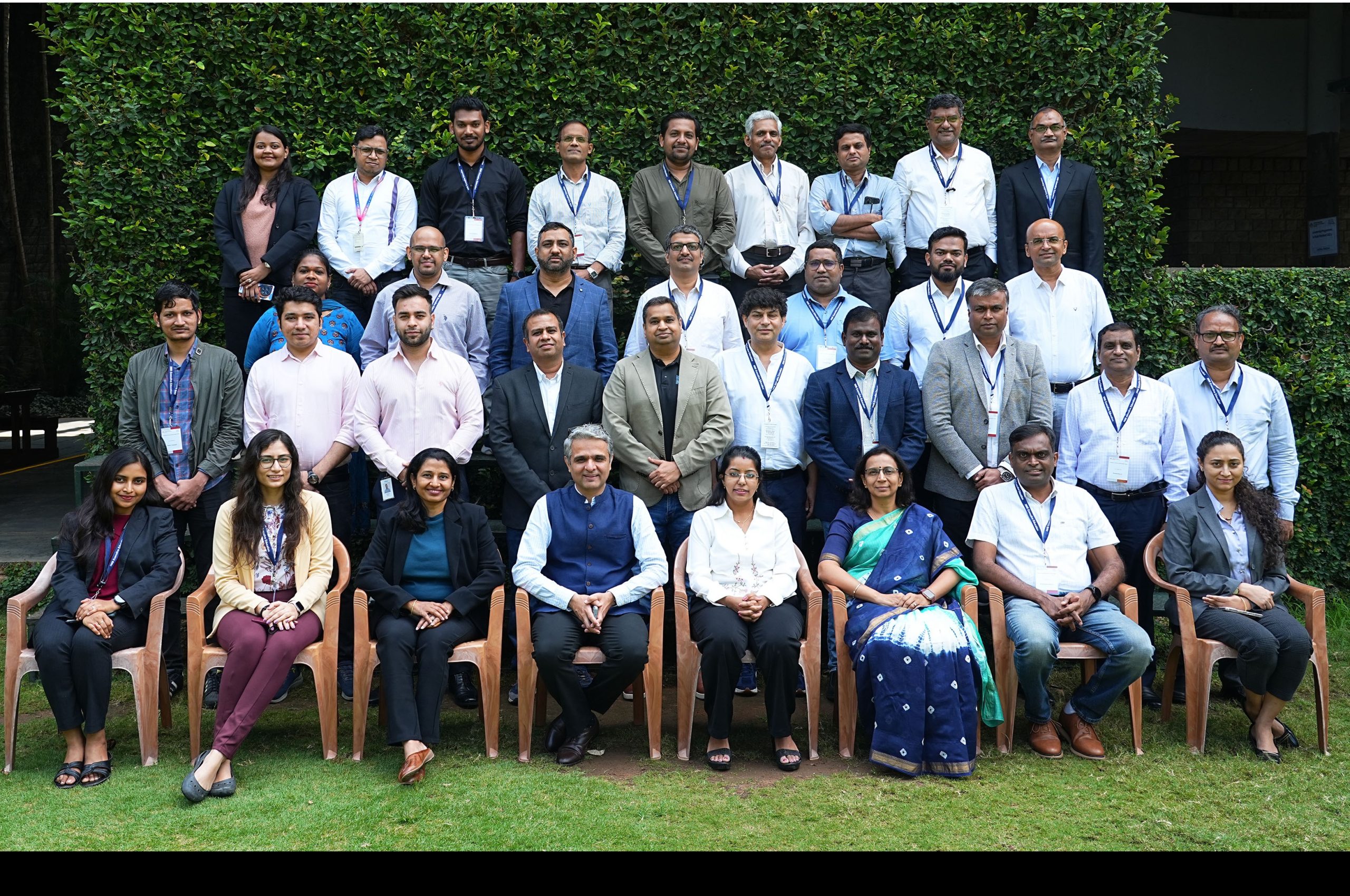 Participants of the Exec Ed Programme on ‘Nurturing Intrapreneurship at Infosys’, along with the faculty programme directors, Prof. Srivardhini K Jha and Prof. Rakesh Godhwani, on 08th October 2025.