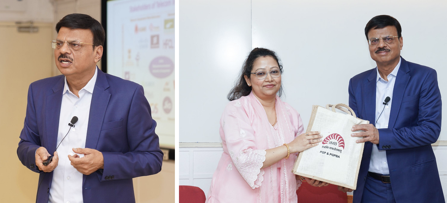 Dr. Rajesh Sharma, CEO, Telecom Centres of Excellence India, delivered a guest lecture on ‘Telecommunication Sector: Interaction with Business, Government and Society’ to the PGP 2025-27 batch on 11th February 2026, as part of the course ‘Business, Government and Society: Ethics and Responsible Business’, offered by Prof. Rusha Das, Public Policy area, IIM Bangalore.