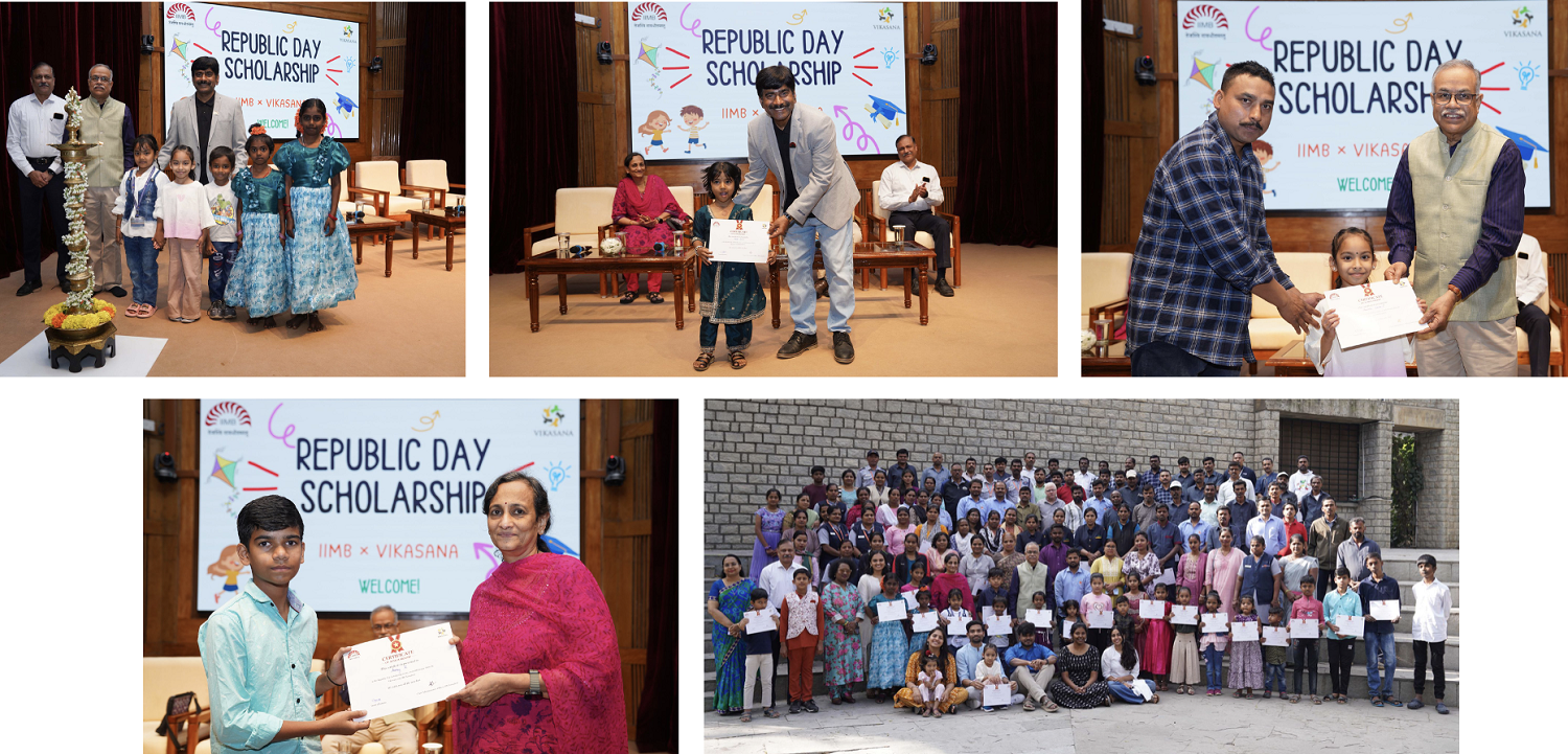 IIM Bangalore’s social impact club ‘Vikasana’ organized the Republic Day Scholarship Distribution Ceremony on 2nd February 2026. Scholarships funded by the Institute were awarded to 215 students from the families of IIMB’s non-teaching staff.
