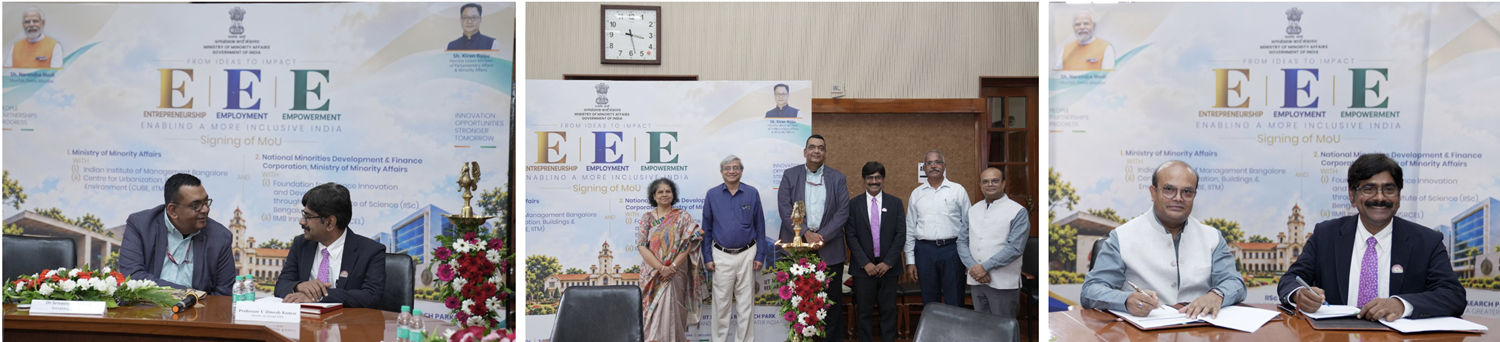 On 25th September 2026, at the Indian Institute of Science, Bengaluru, IIM Bangalore signed two MoUs with the Ministry of Minority Affairs, Government of India and the National Minorities Development & Finance Corporation (NMDFC), to strengthen and monitor entrepreneurship and innovation models, and sustainable economic opportunities, for minority communities across the country.